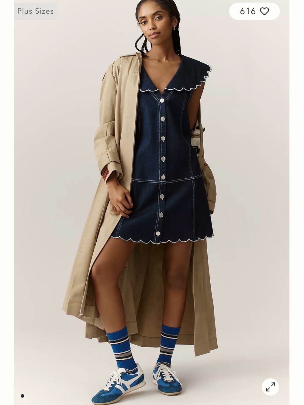 Anthropologie Pilcro Navy Scalloped-Edge Denim Button-Front Dress